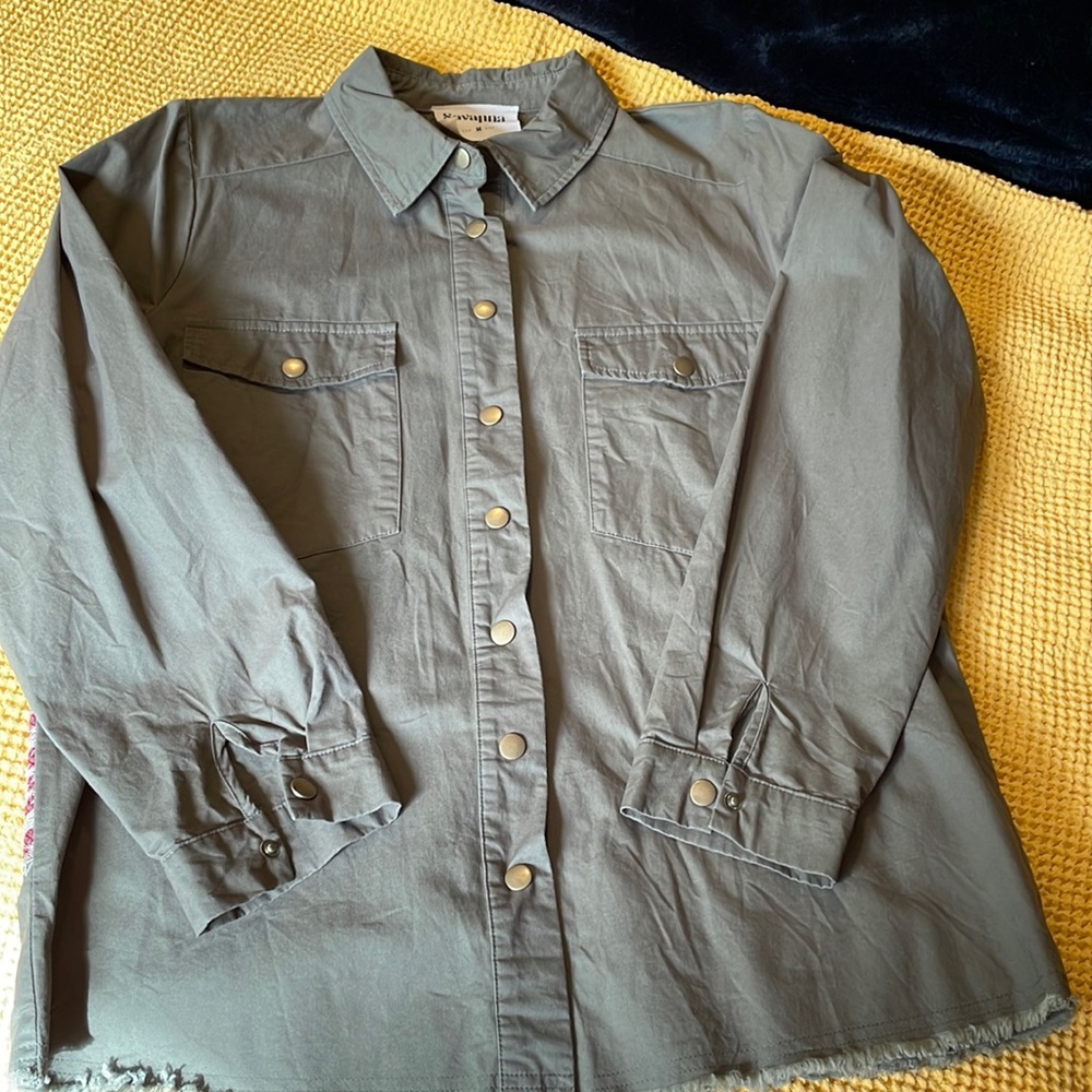 Olive green embroidered long sleeve buttoned shirt